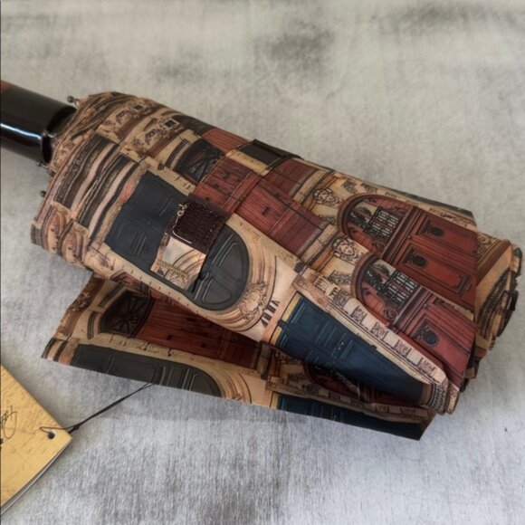 Patricia Nash Magliano Doorways Stylish Multicolor Umbrella Wood Handle Brown - Picture 5 of 7